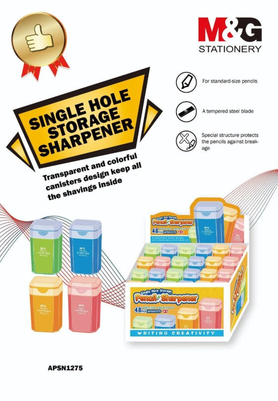 M&G Chenguang Single Hole Storage Pencil Sharpener Colourful Student Sharp for Kids, Students & Artists - 1pcs - No: APSN1275