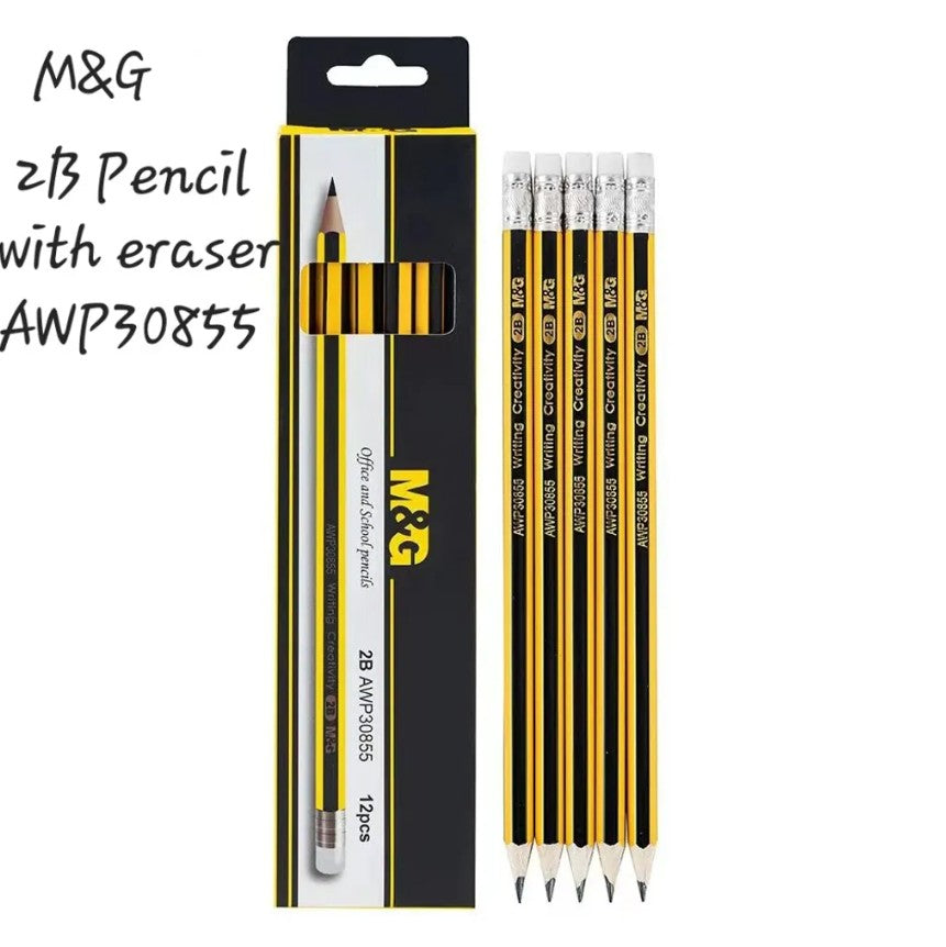 M&G Chenguang 2B Wooden Pencils with Eraser – Premium Hexagonal Graphite Pencils, Break-Resistant, High Erasability, Pack of 12 - No: AWP30855