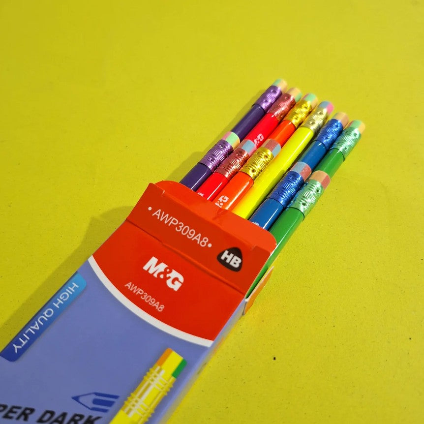 M&G Chenguang Lumen Pencils HB – Set of 12 Assorted Colors, Super Dark Graphite, Smooth Writing & Drawing Pencils, No: AWP309A8