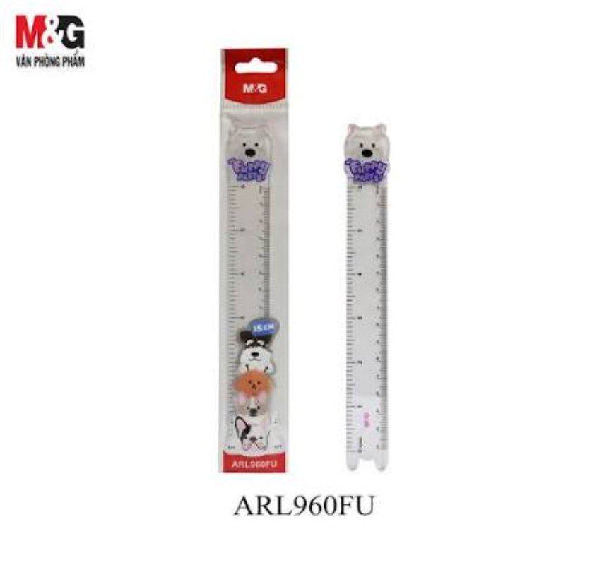 M&G Chenguang Puppy Party Ruler 15 cm – 2 Cute Dog Designs – Transparent Plastic School Ruler - 1pcs – No: ARL960FU