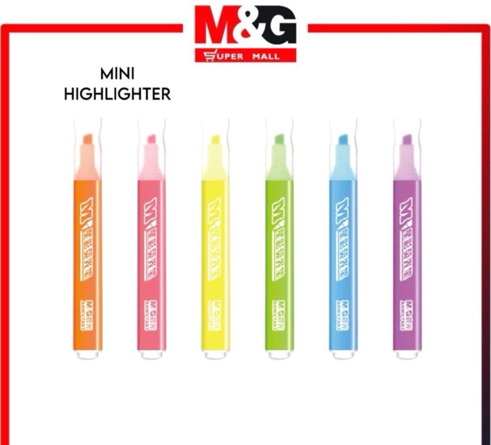 M&G Chenguang Mini Highlighter Pen – Pastel Fluorescent Marker – Orange , Green , Pink or Yellow - 1 Pcs - No: AHMV7672