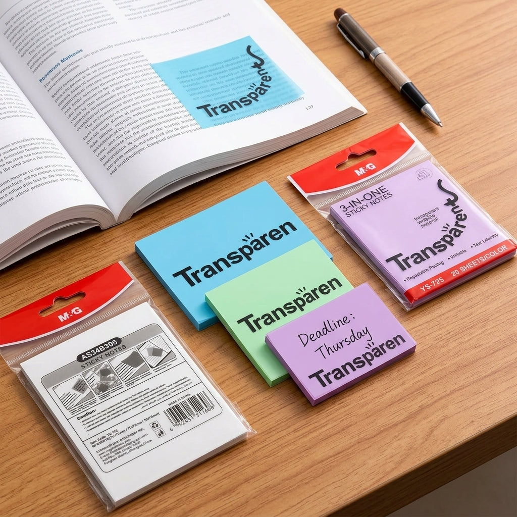 M&G Chenguang 3-in-1 Transparent Sticky Notes Set – YS-725, 60 Sheets, 3 Sizes, Writable Translucent Memo Notes - 1pcs- No: YS-725