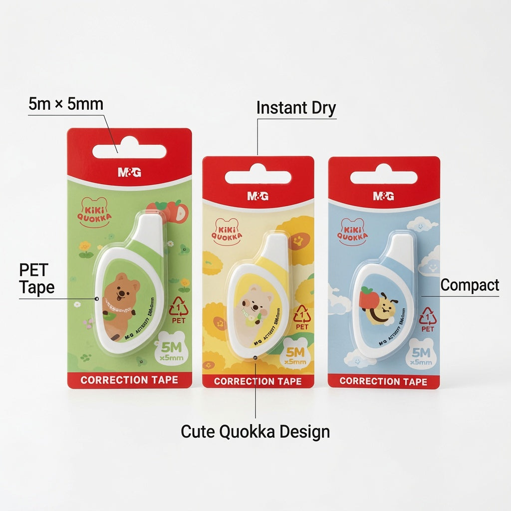 M&G Chenguang Kiki Quokka Mini Correction Tape 5m x 5mm – Cute Instant Dry PET Correction Tape, Assorted Designs - 1pcs - No: ACT52577