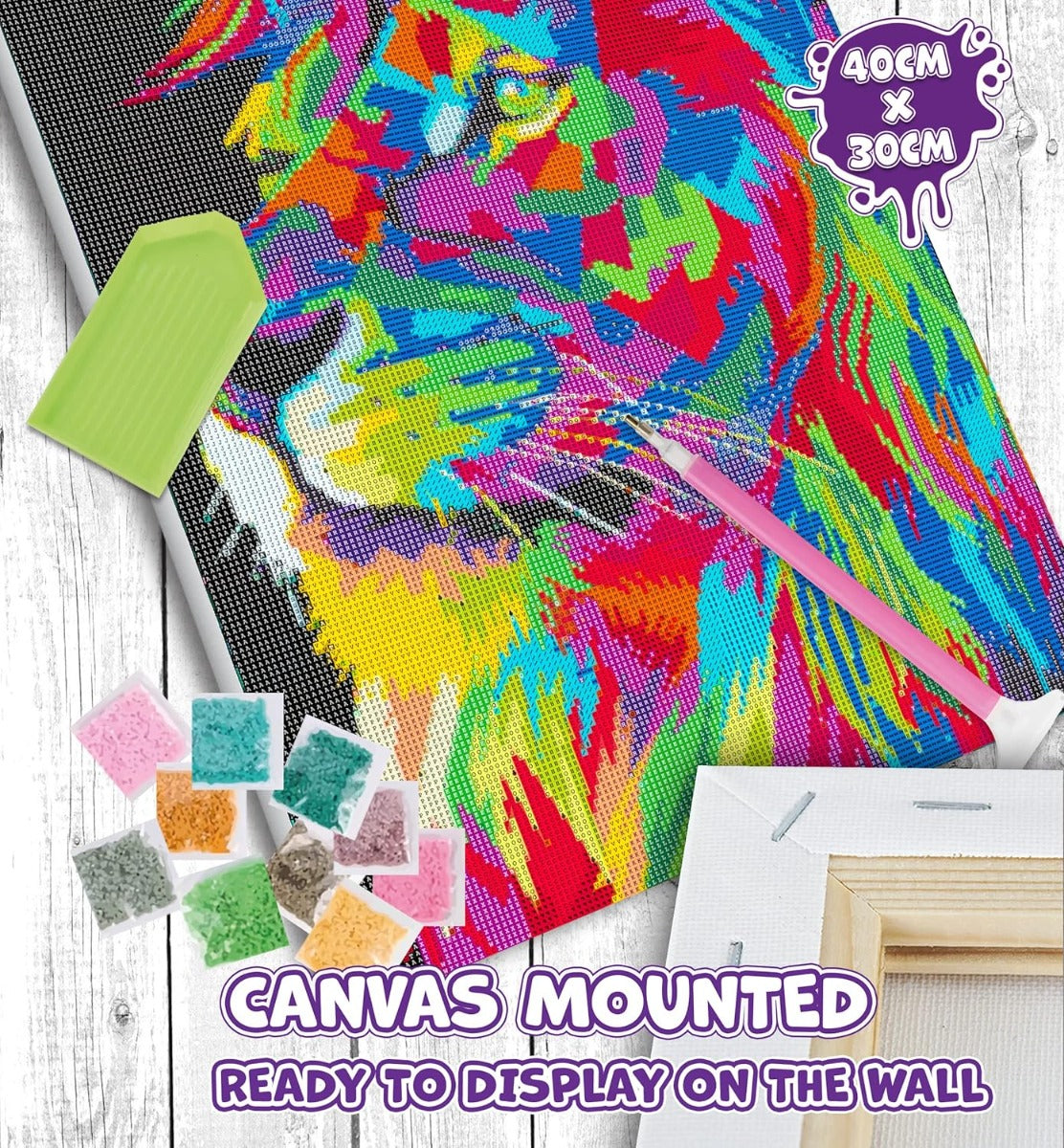 طقم لوحة ماسية مؤطرة بتصميم أسد كوكب سبلات، مقاس اللوحة الفنية الكريستالية المؤطرة: 30 × 40