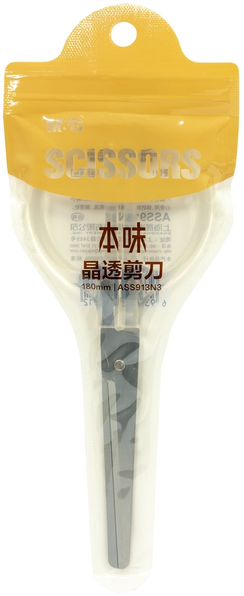 مقص إم آند جي تشنغوانغ المصنوع من الفولاذ المقاوم للصدأ، للاستخدام المنزلي، بمقبض شفاف كريستالي، طول 180 مم - رقم المنتج: ASS913N3