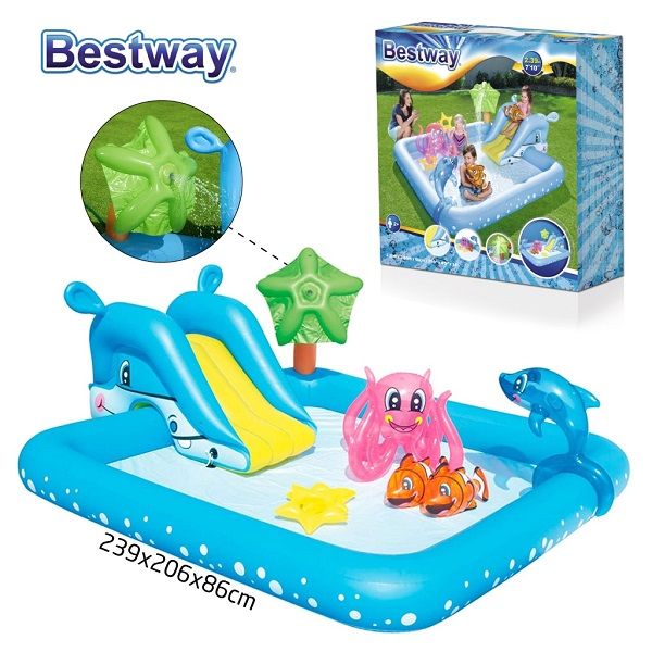 مسبح بيست واي القابل للنفخ للأطفال مع زحليقة، 239 × 206 × 86 سم - رقم: 53052