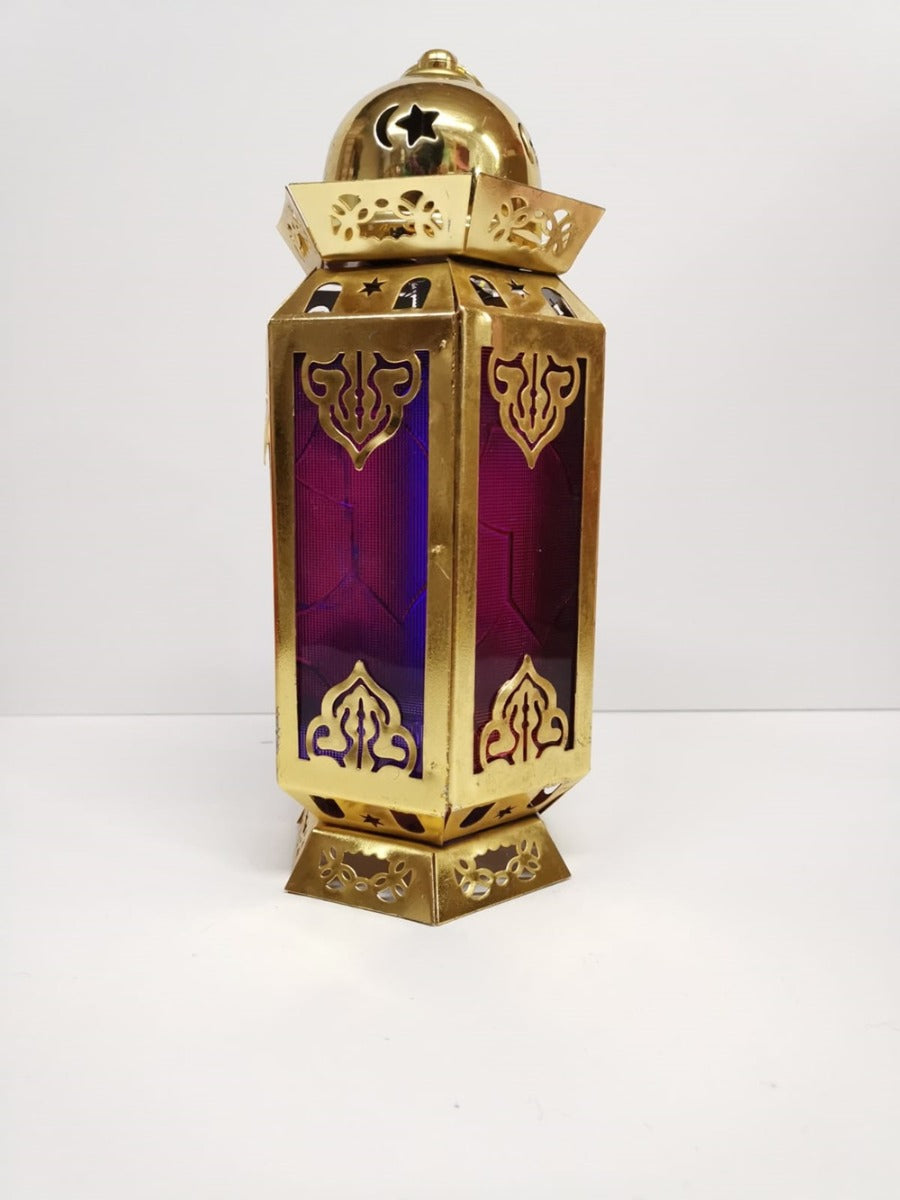 Ramadan Lantern Glass Decorative Metal - Gold - 33cm