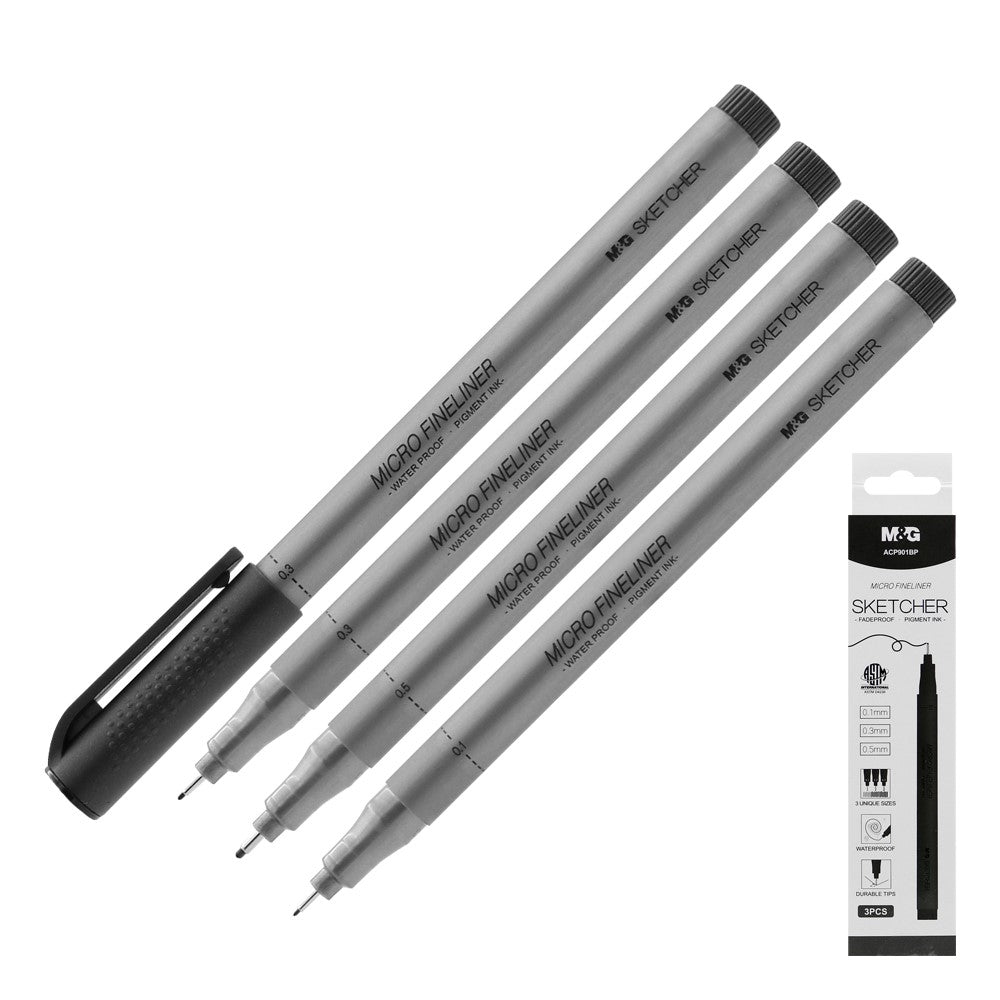 M&G Chenguang Fine liner Sketcher 3 pcs (0.1/0.3/0.5) black - No:ACP901BP