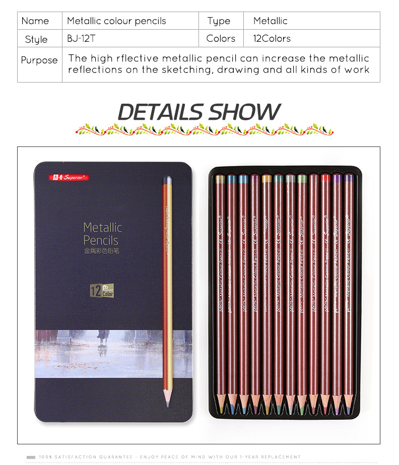 Superior Artist Metallic Colour Pencil Professionals Metal Box Non-toxic - 12pcs