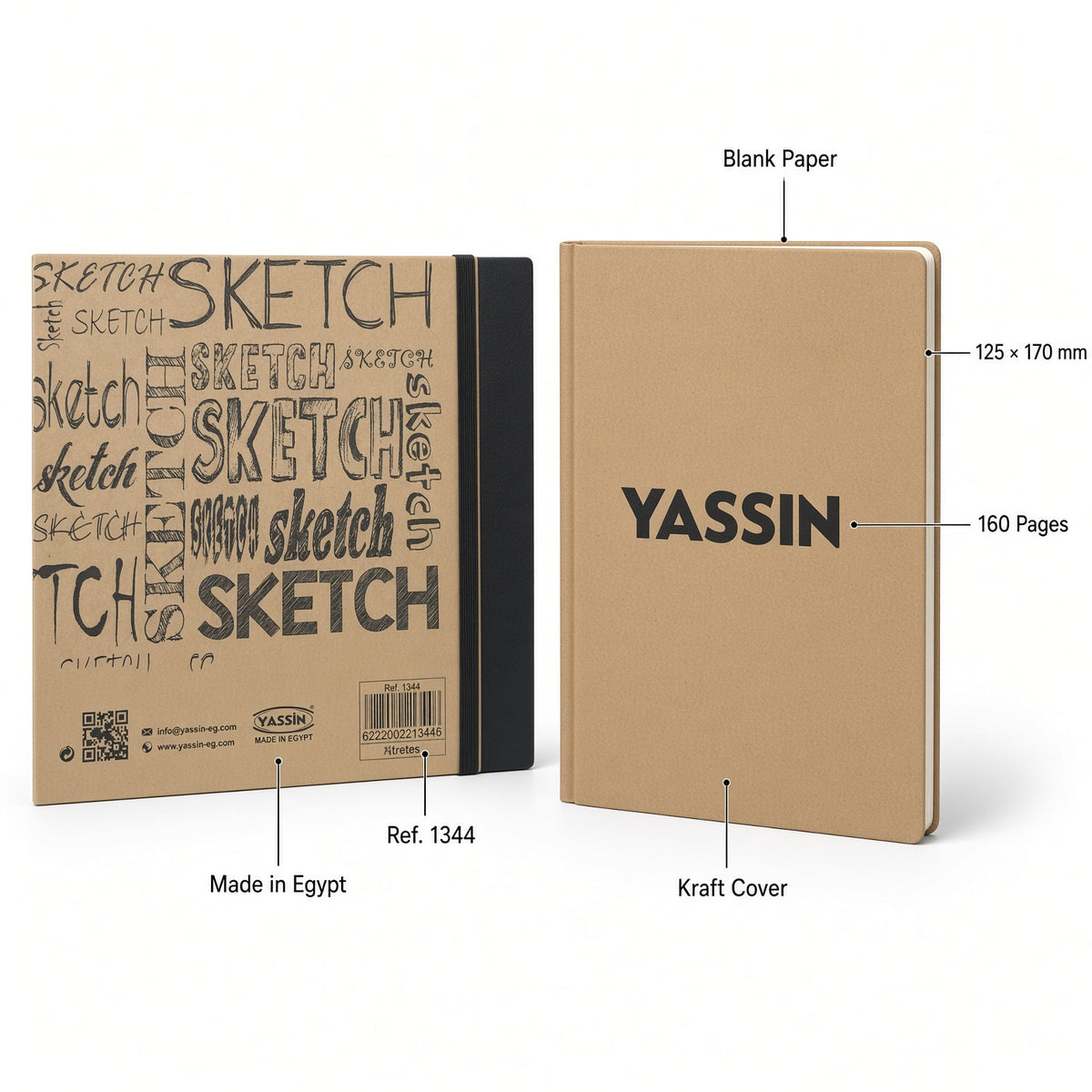 Yassin A6 Creative Sketchbook 160 Pages – Blank Drawing & Sketching Notebook – 125 × 170 mm - No: 1344