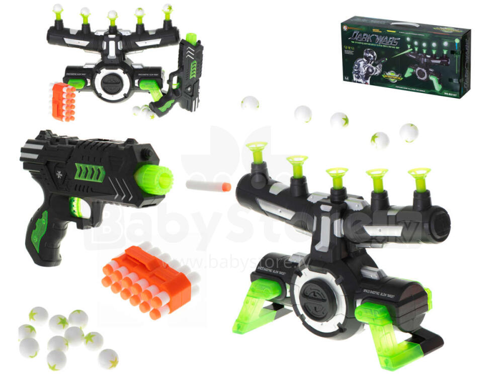 Air shooting game floating balls DARK WARS Phosphorescent Gun with 5 Balls, Black - No:B2157