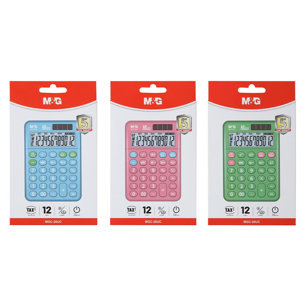 آلة حاسبة مكتبية من إم آند جي تشنغوانغ، مزودة بوظيفة الضرائب، 12 رقمًا، تعمل بمصدرين للطاقة MGC-20UC - رقم الموديل: ADG981J0