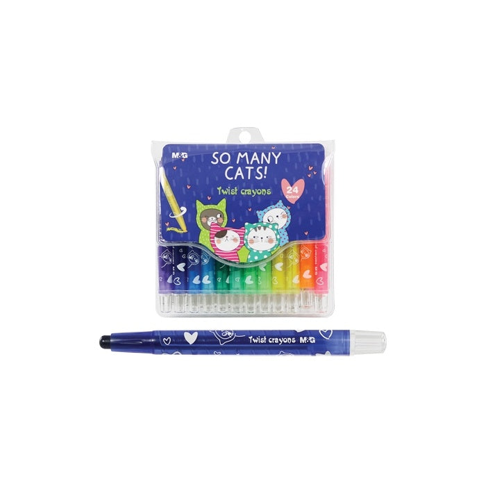أقلام تلوين شمعية من إم آند جي، مجموعة "قطط كثيرة"، قابلة للسحب (12 لونًا) - رقم المنتج: AGMX4336