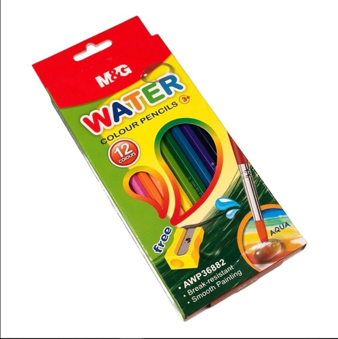 M&G Watercolour Pencils Set 12 Colours + Free Sharpener No: AWP36882