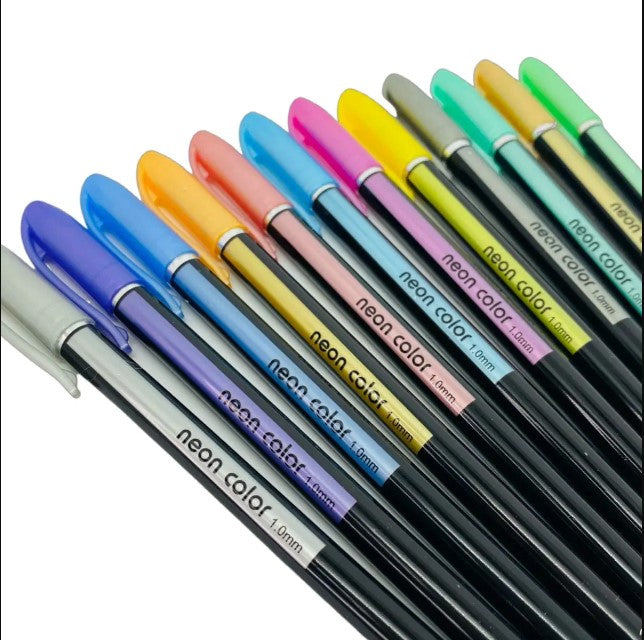 مجموعة أقلام حبر جل نيون من زويكسوا، 12 قلمًا - 1.0 مم، ألوان معدنية - رقم: HC6407-12