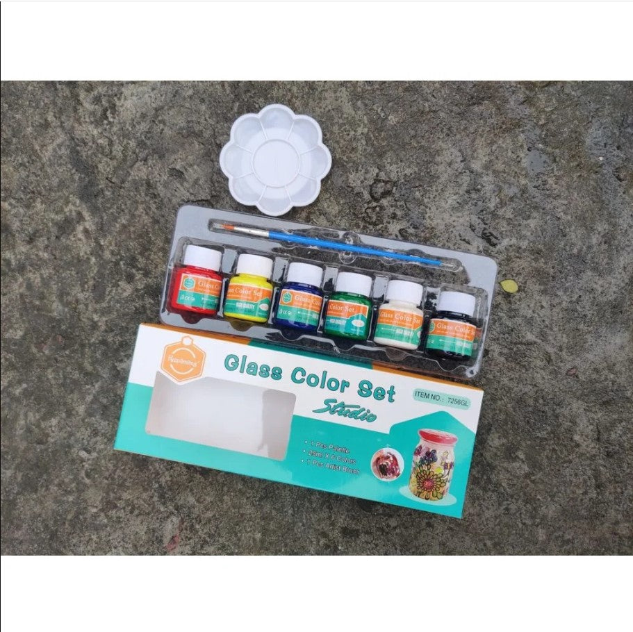 مجموعة ألوان زجاجية "حافظ على ابتسامتك" مكونة من 6 قطع مع فرشاة - رقم: 7256GL