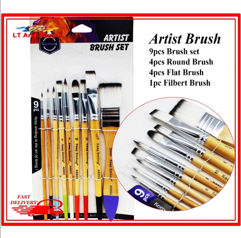 Keep smiling high quality Artist brush 9pcs white nylon brush set - No:A6900