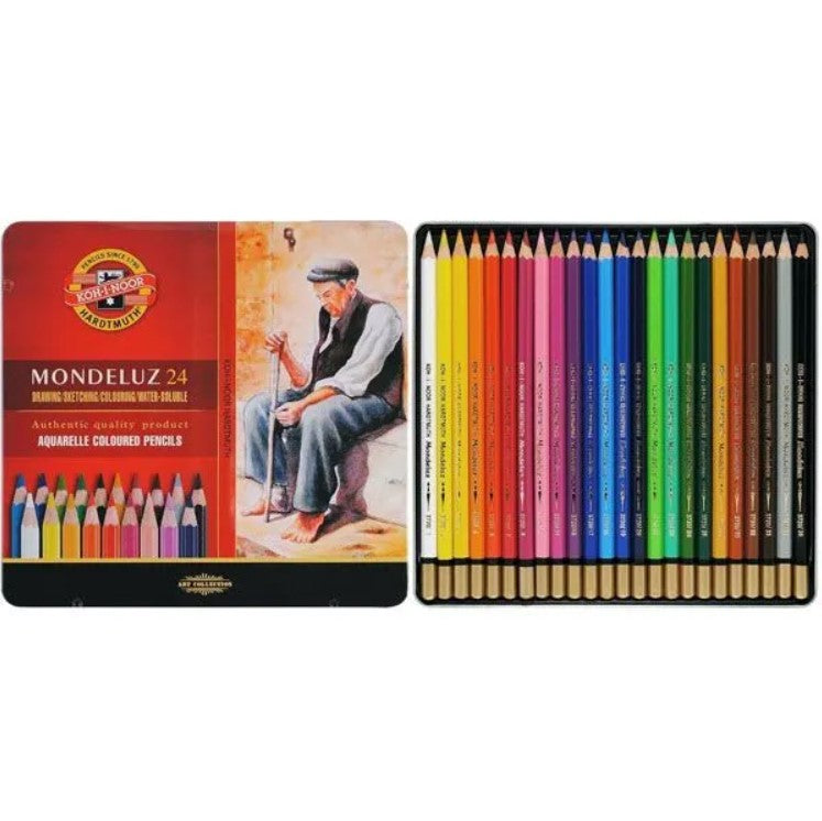 Koh-I-Noor Mondeluz watercolor pencils in metal box 24 pcs- No:3724