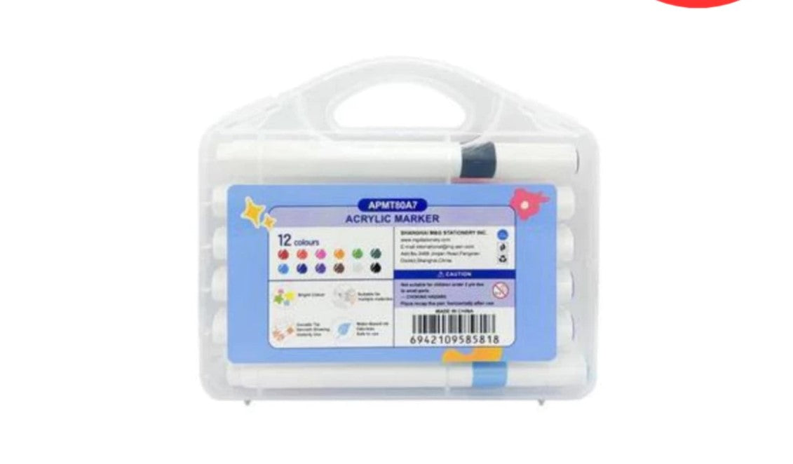 M&G Chenguang Acrylic Marker Permanent Triangle 12 Colors - No:APMT80A7