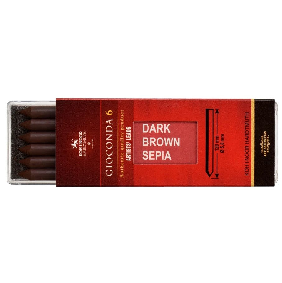 علبة أقلام رصاص جرافيت دائرية من كوه-إي-نور، 6 قطع - 5.6 مم - بني داكن - رقم: 4378