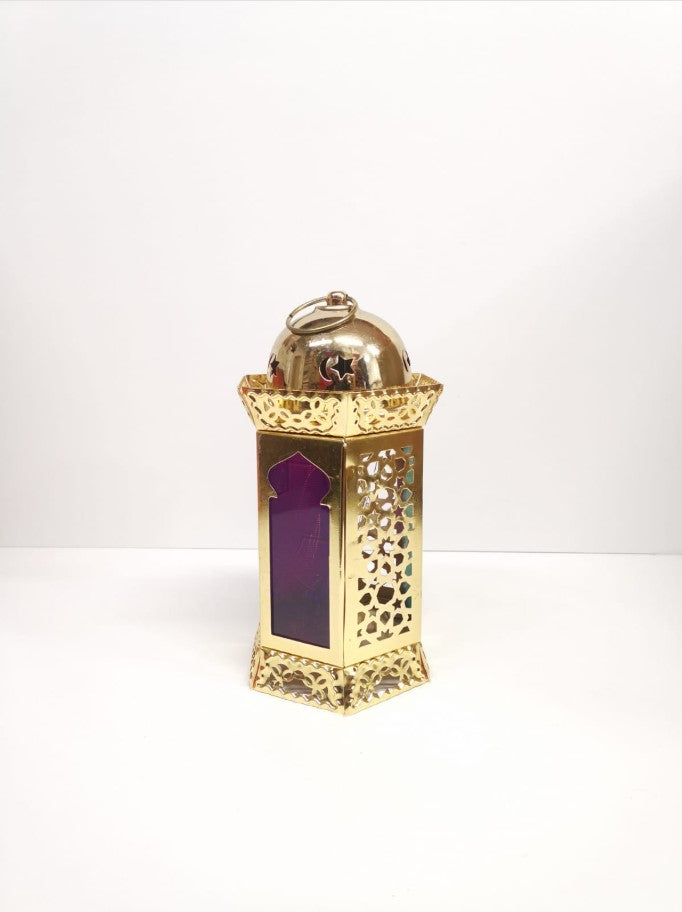 Ramadan Lantern Glass Decorative Metal - Gold - 21cm