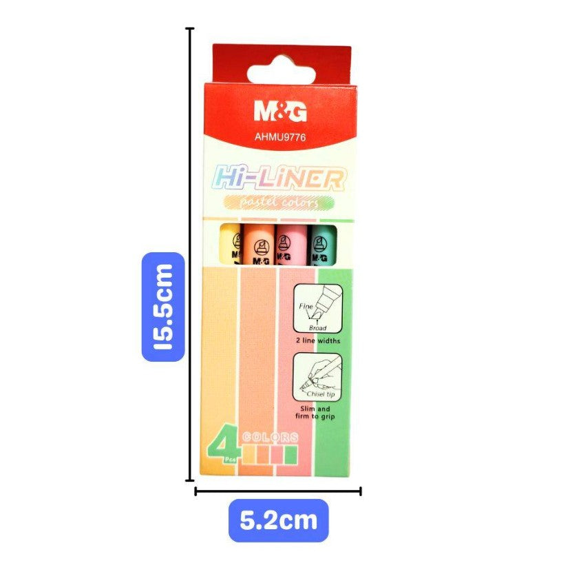 مجموعة أقلام تحديد باستيل عالية الدقة من إم آند جي تشنغوانغ، 4 أقلام، تحديد ناعم، رأس مشطوف، حبر غير سام - رقم: AHMU9776