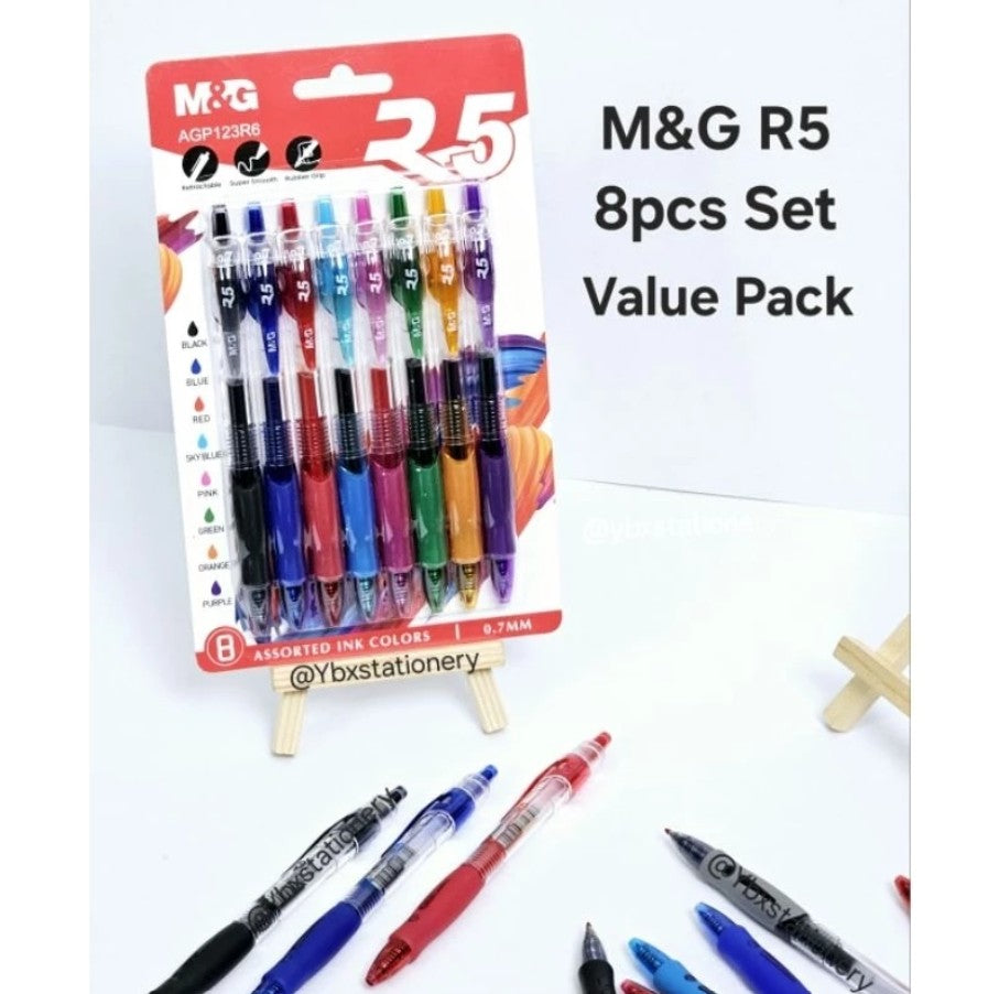 M&G Chenguang R5 Retractable Gel Pens Writing, Smooth Ink 0.7mm - 8 PCS/SET (8 Colors) - No:AGP123R6