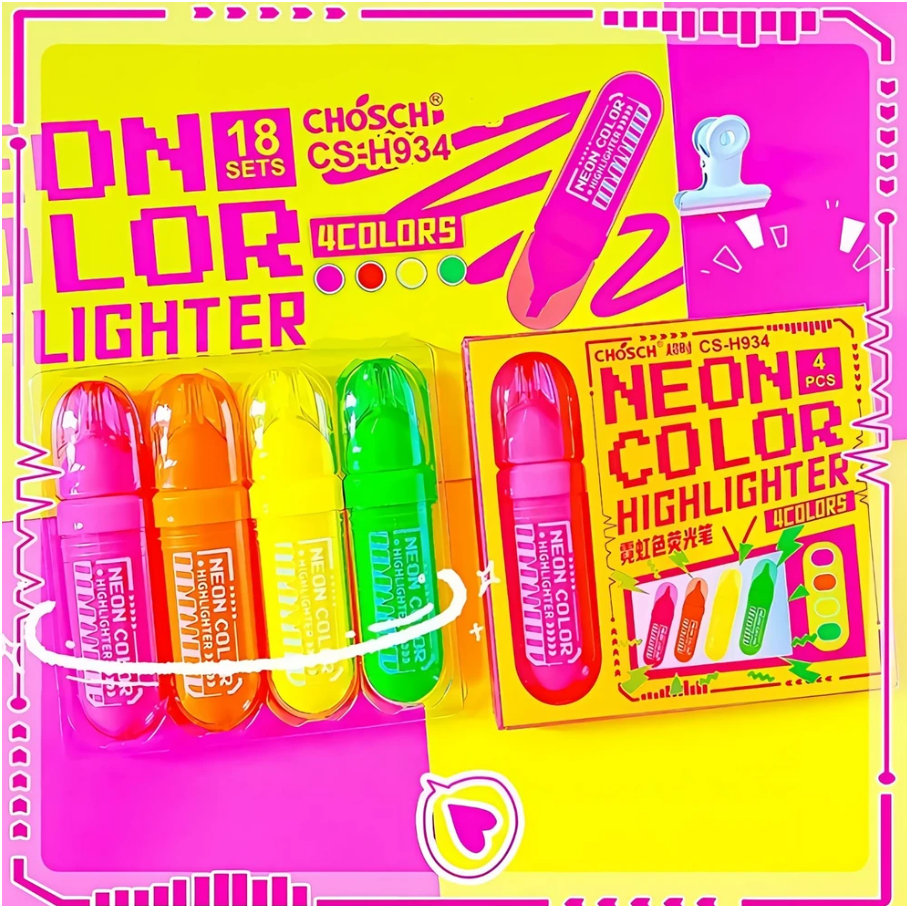 Chosch Cute Cool Neon Highlighter Set 4pcs - No:CS-H934