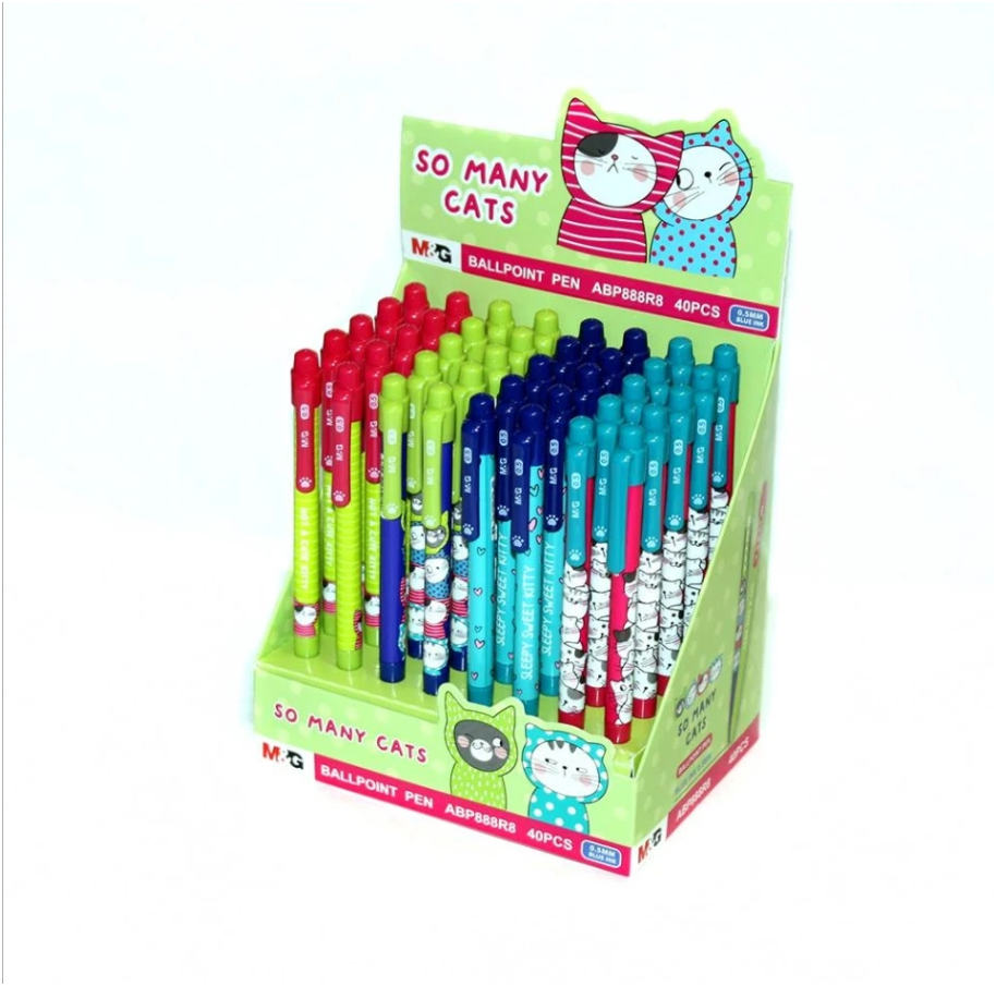 M&G Chenguang So Many Cats Ballpoint Pen, Stylish Writing, 0.5mm Fine Point - Blue - 1pcs - No:ABP888R8