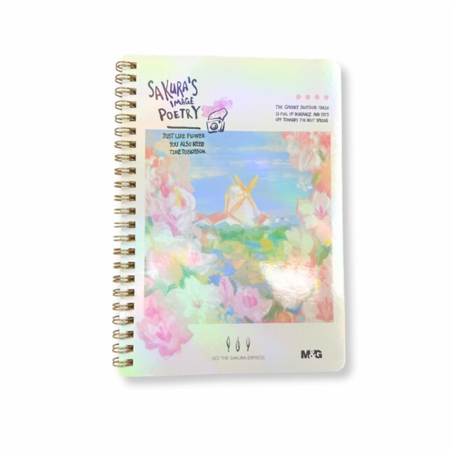 M&G Chenguang Sakura Time Spiral Notebook, Compact Note-Taking, A5 Lined, 60 Sheets - No:APNDC010