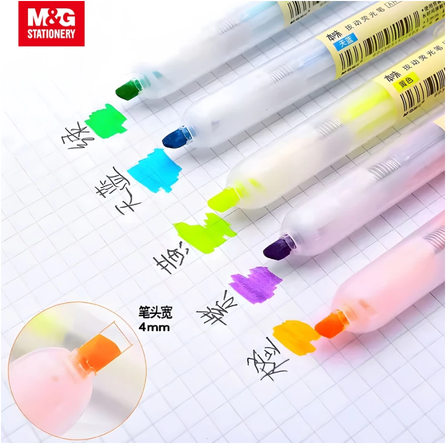 M&G Chenguang Retractable Highlighter Pen, Vibrant and Clear Highlighting, Chisel Tip - Blue - No:AHM27301