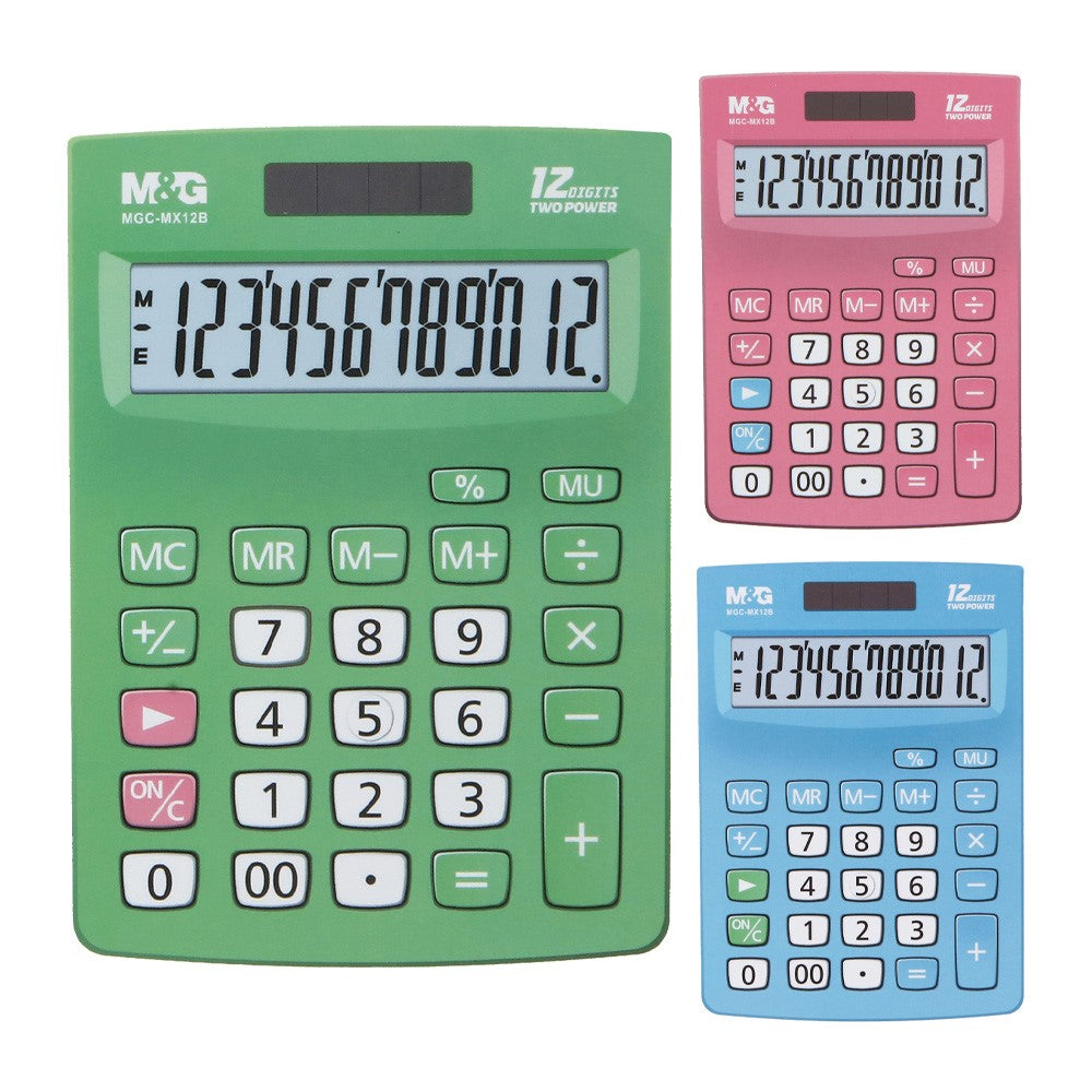 M&G Chenguang Desktop Calculator, Colorful Office Calculations, Large Display, Solar & Battery 12 digits - No:ADG981J2