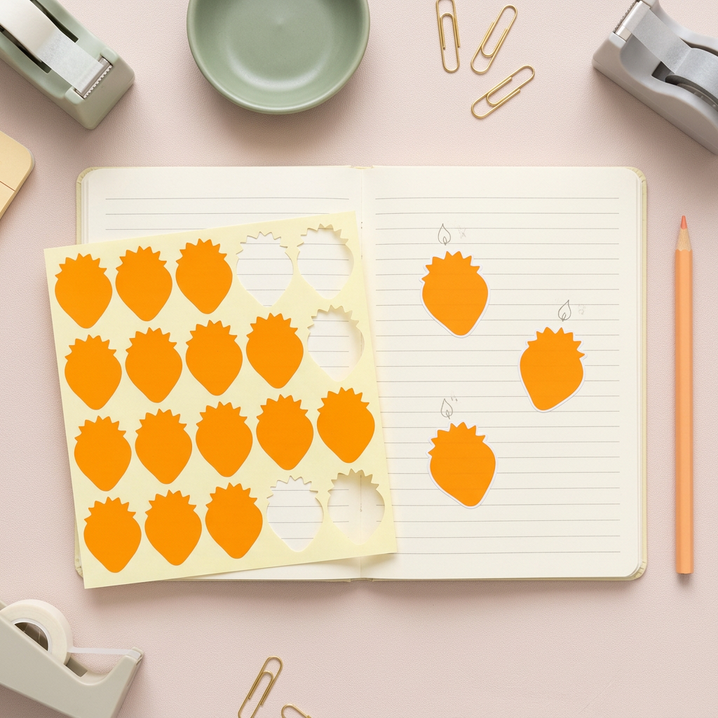 El Manar orange candle reward sticker sheet flatlay with peeled stickers