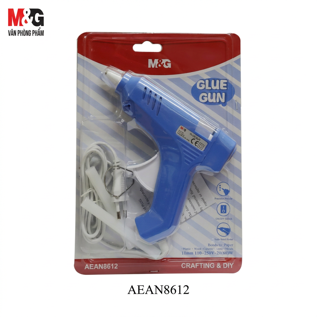 M&G Chenguang hot melt glue gun flatlay with glue sticks