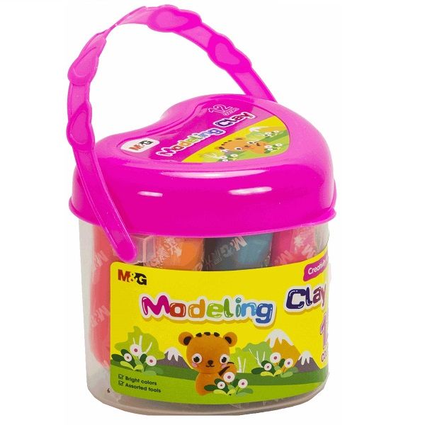 معجون تشكيل من إم آند جي، ١٢ لونًا، في دلو على شكل قلب، رقم المنتج: AKE04469 - قطعة واحدة