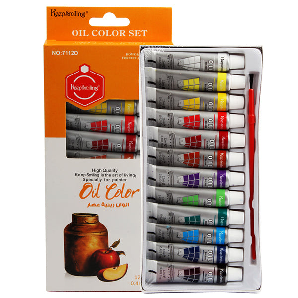 Keep Smiling Oil Color12ml tubes, Box of 12 Colors and 1 Brush - No:HS-7112O