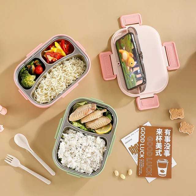 Hanxindai 304 Stainless Steel Lunch Box with 2 Compartments 1000ML – Leakproof Food Container for School, Office & Travel