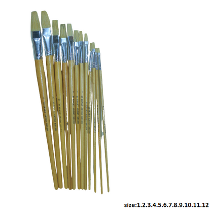 Pack of 12 Wooden rough hair brush for oil color (1-2-3-4-5-6-7-8-9-10-11-12)