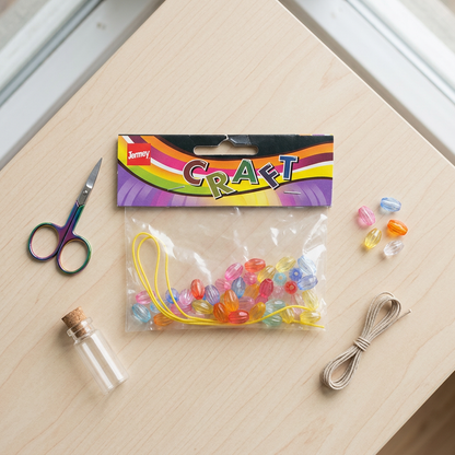 Craft item styled flatlay on a clean craft table