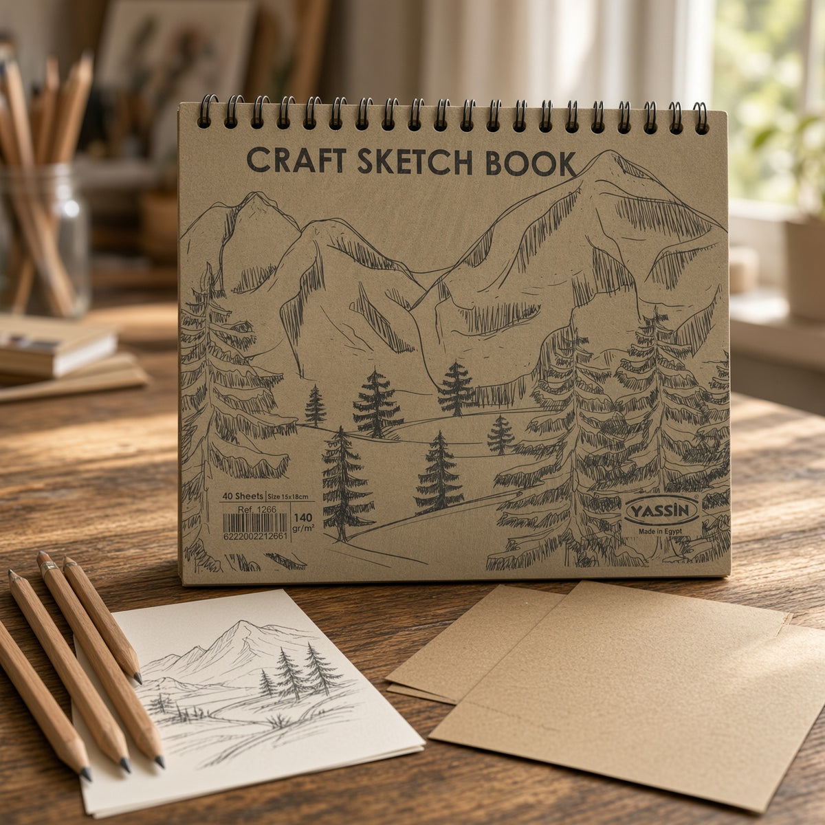 Yassin Spiral  Brown Craft Sketch Book, 15 × 18 cm, 40 Sheets, 140 GSM - 1pcs - No: 1266