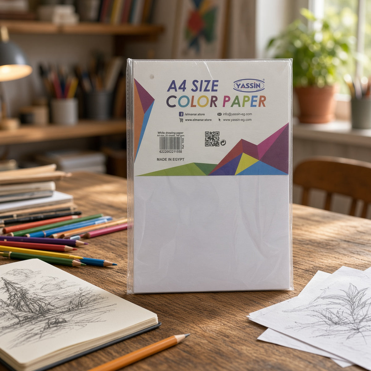 Yassin Pack of  A4 Color Paper – White Drawing Paper, 25 Sheets, 140 GSM - No: 1155