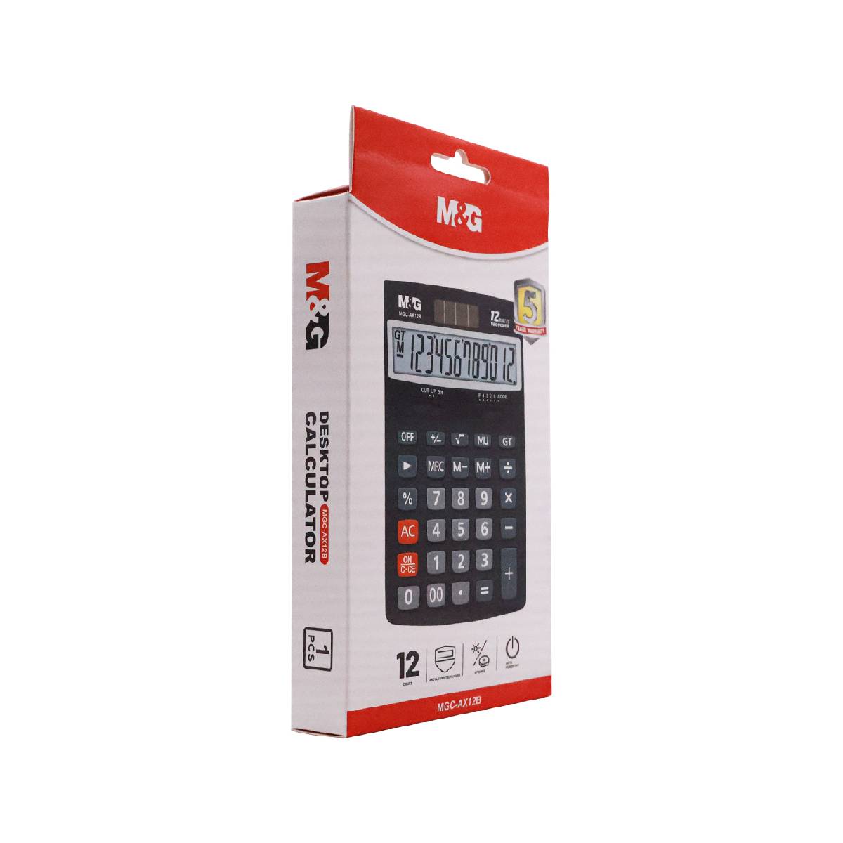 M&G Chenguang MGC-AX12B Desktop Calculator, 12-Digit Display, Dual Power, Large Buttons, Auto Power Off – Black - No: ADG981J4