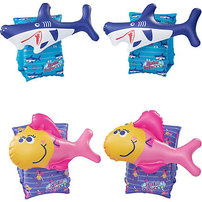 عوامات سباحة آمنة للسباحة، مقاس 27 سم × 25 سم / 10.5 بوصة × 10 بوصة، بتصميم سمكة قرش مرحة