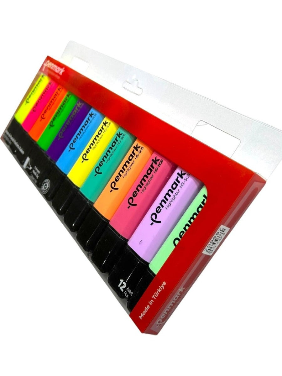 أقلام تظليل بنمارك، 12 قلمًا، ألوان متنوعة، مصنوعة من الأسيتات - رقم المنتج: HS-505-12NP