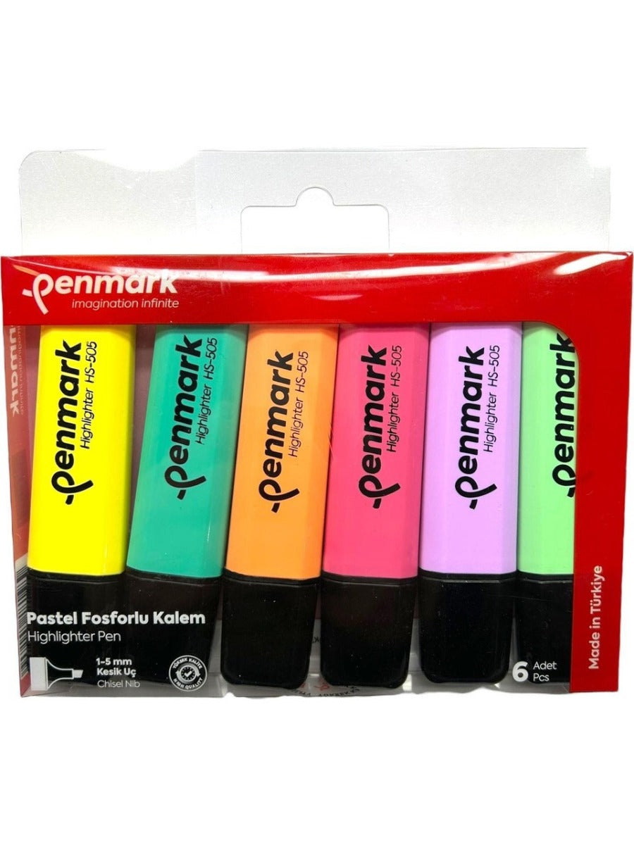 قلم تحديد Penmark بستة ألوان باستيل مختلطة من الأسيتات - رقم: HS-505