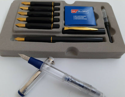 SKY GLORY CALLIGRAPHY FOUNTAIN PEN SET 6 leads -No: 606P