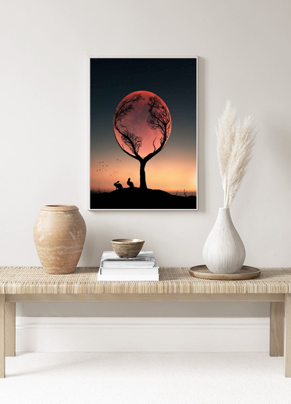 إطار أرنب يشاهد غروب الشمس 