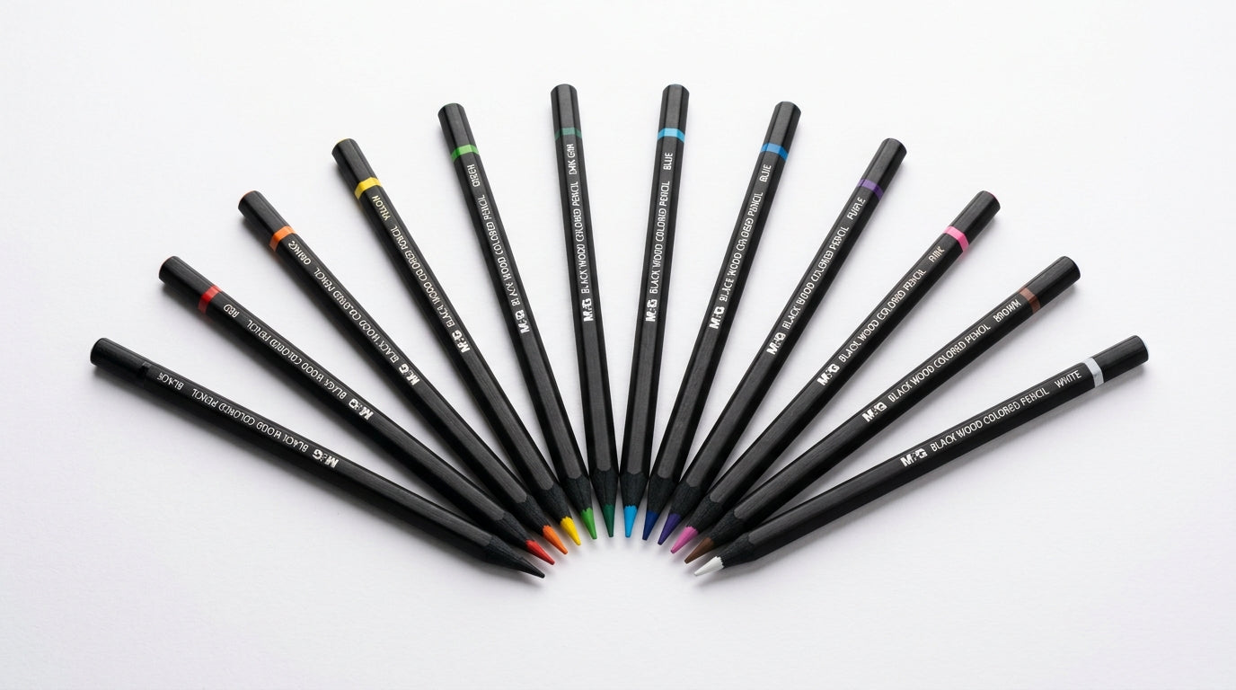 M&G Chenguang Black Wooden Colored Pencils – Hexagonal Shape, Super Soft Lead, Extra Smooth Drawing 12 Colors  - No: AWP39817
