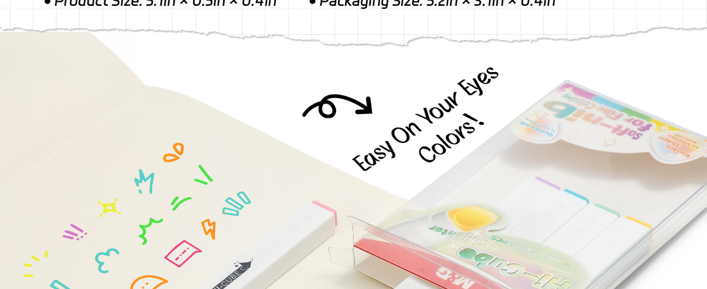 M&G Chenguang HI-CUBE Highlighters, 6 Pack Pastel Colors, Soft-Nib Chisel Tip with Fat Rectangular Barrel Design, No Bleed Highlighters for Journaling - No: AHMU1674