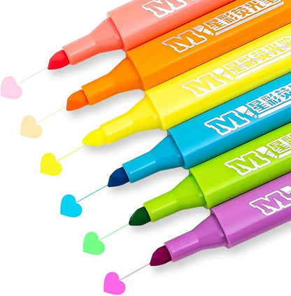 M&G Chenguang Highlighter Set – 6 Assorted Neon Colours, Chisel Tip, Quick-Drying Ink for Studying, Office & School - No: AHMV7602